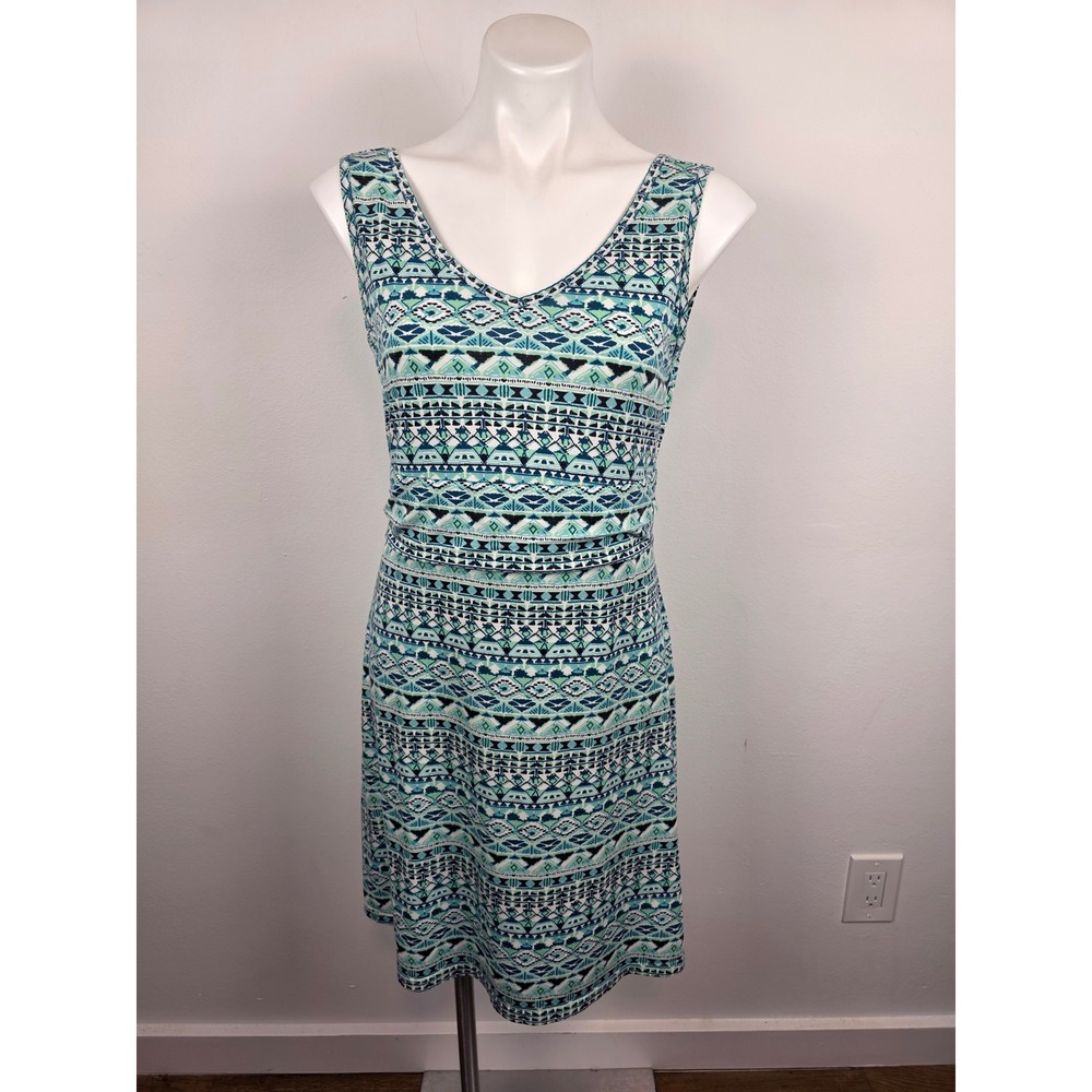 Title Nine Breeze Dress Medium Teal‎ Blue Sleeveless Geometric Print Casual